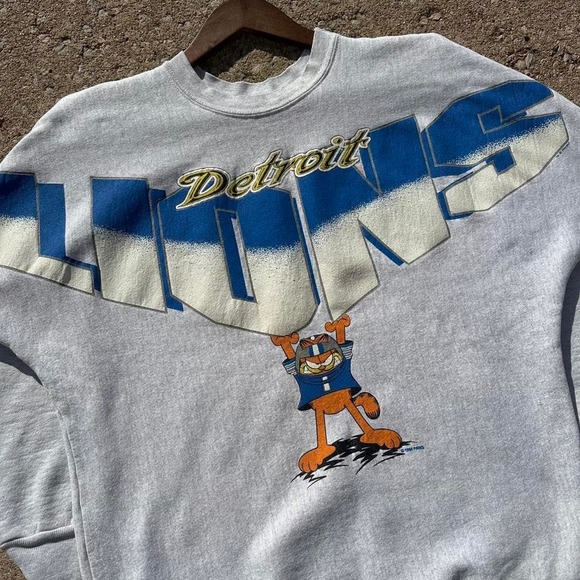 Vintage 90s Detroit Lions Garfield Graphic Sweatshirt Size Medium - Picture 2 of 7